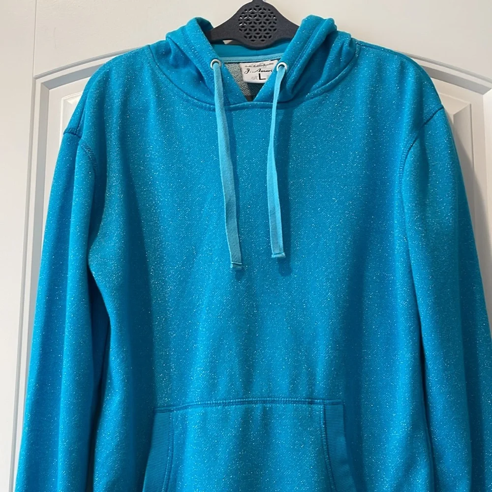 J. America Women's Teal Sparkle Hoodie Sweatshirt‎ Large